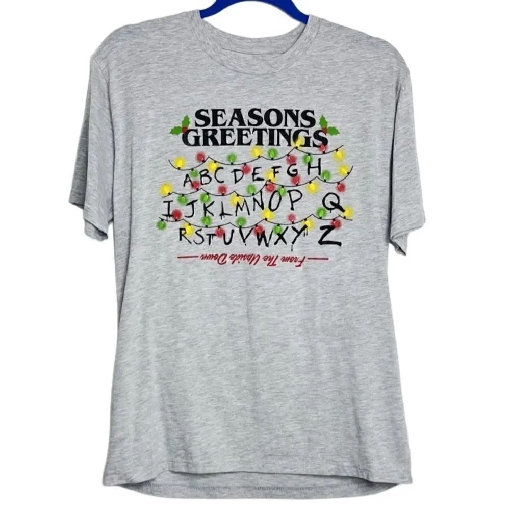 Stranger Things Season Greetings Short Sleeve Crew Graphic tee Grey Medium